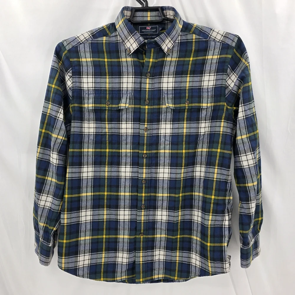 Vineyard Vines Performance Slim Fit Crosby Shirt Men's‎ L Plaid Flannel Green.